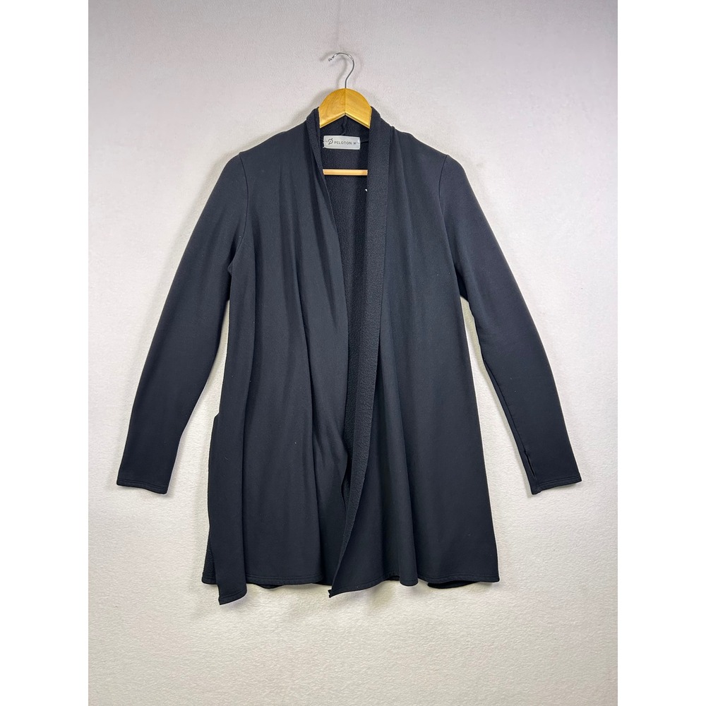 Peloton Cardigan Womens Medium Black Open Front Thumbholes Modal Blend Sporty